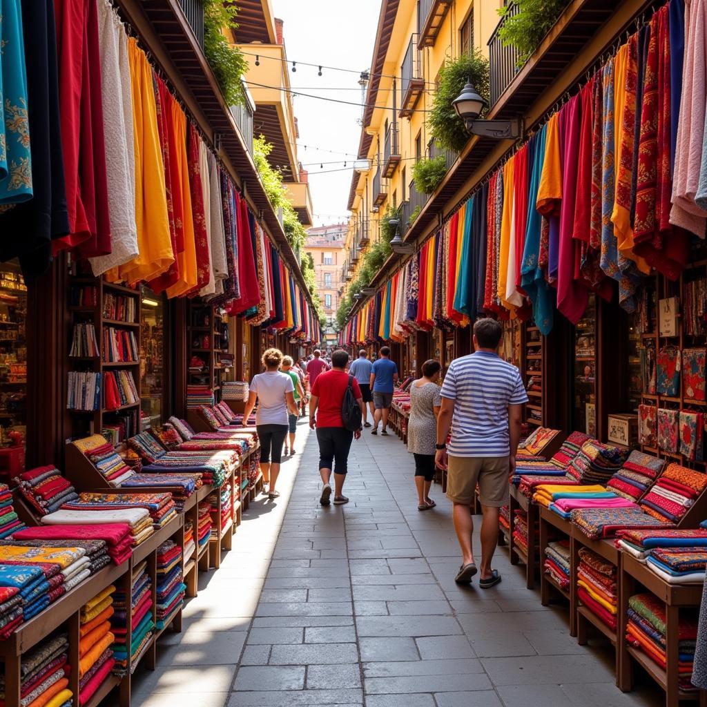 Shopping for Textiles in a Spanish Market