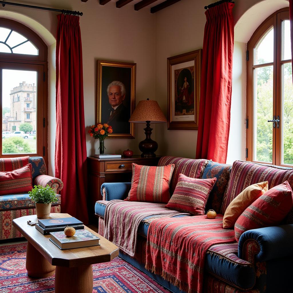 Colorful Spanish textiles used as home decor