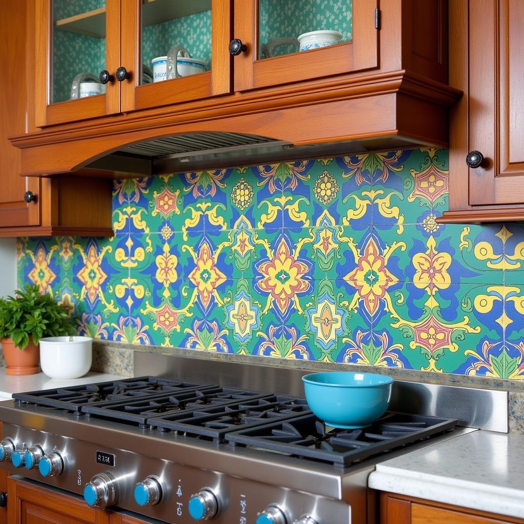 Spanish Tile Details on a Kitchen Backsplash