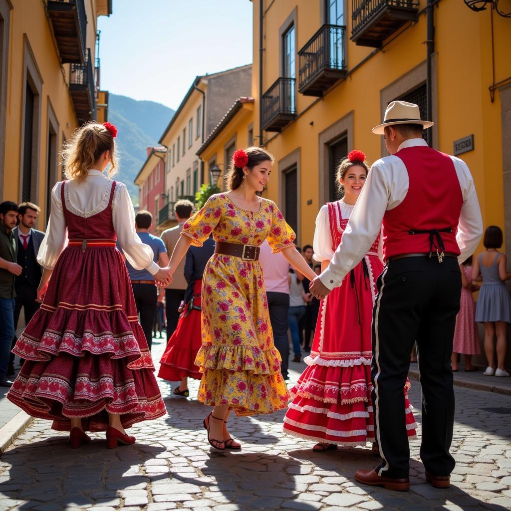 Spanish Town Fiesta with Colorful Decorations