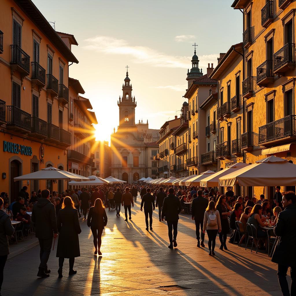 Bustling town square in Spain