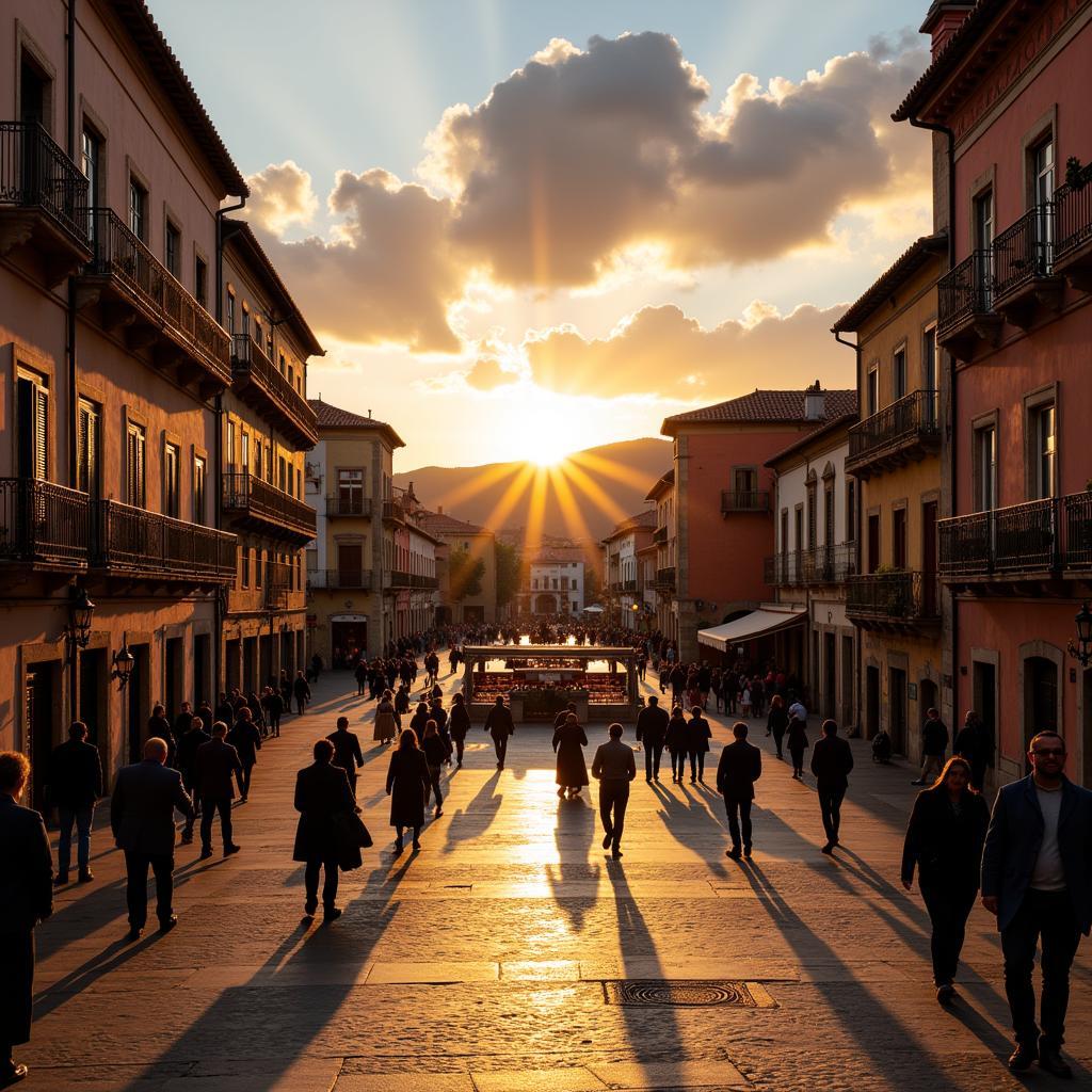 A bustling town square in Spain