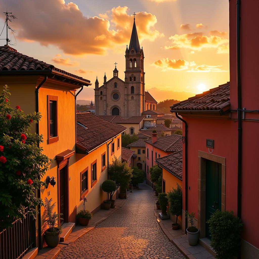 Sunset Over Picturesque Spanish Town