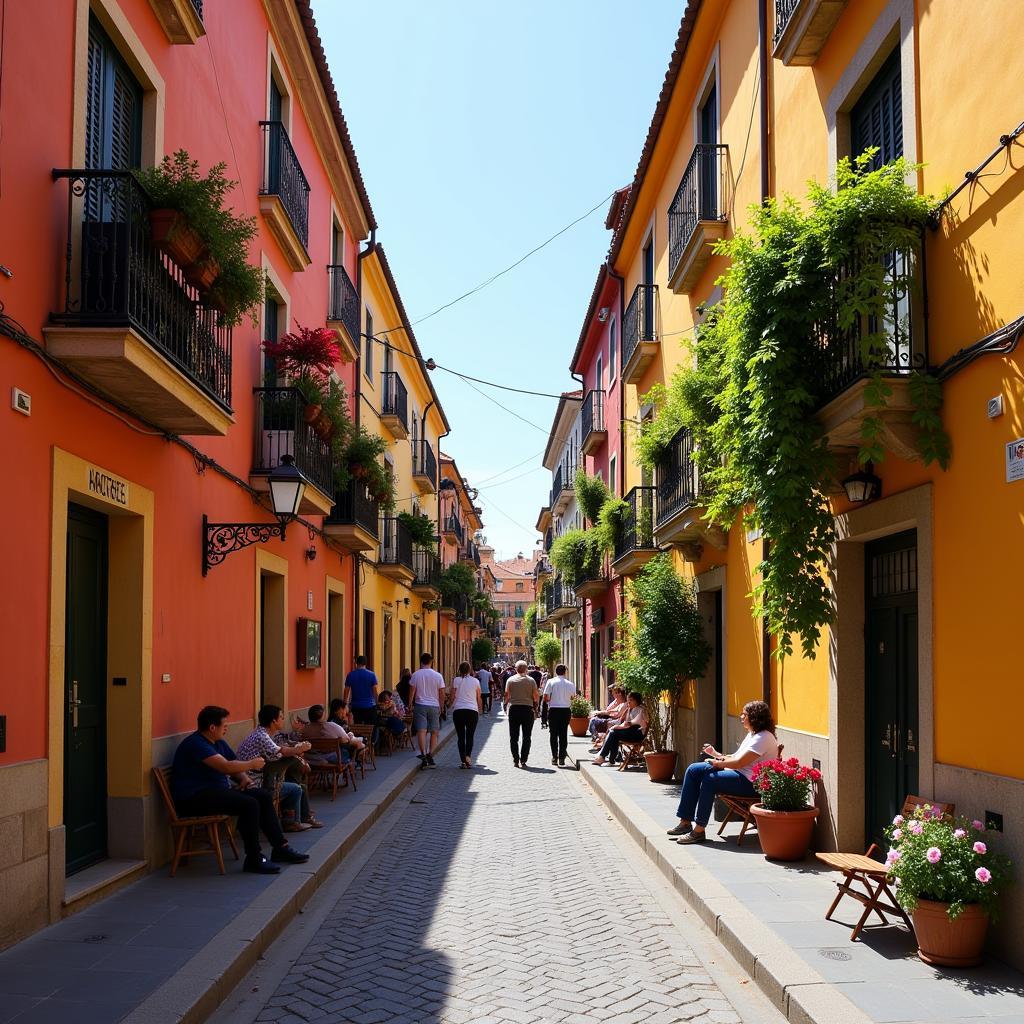 bustling spanish street scene