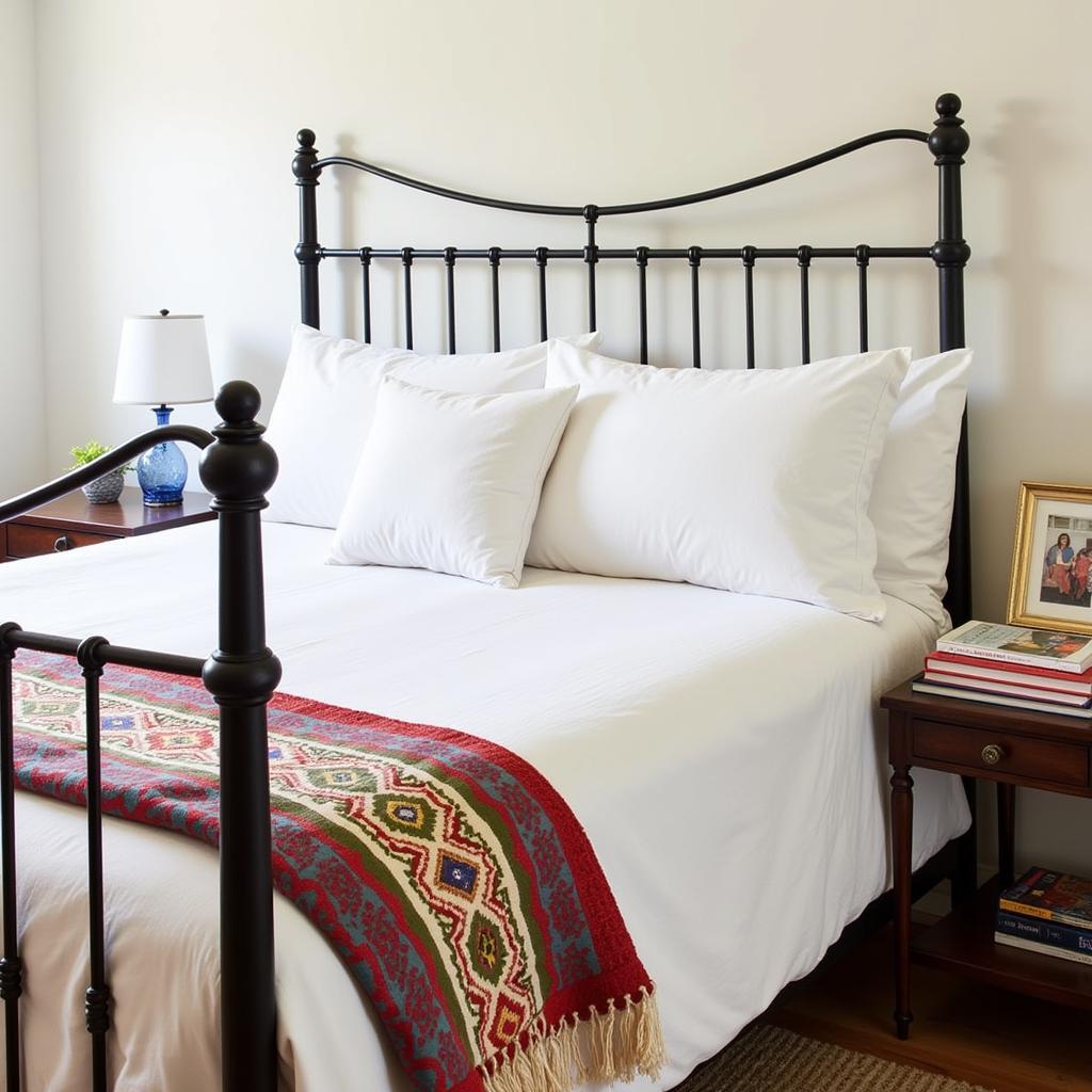 A cozy bedroom in a Spanish villa with personalized decor.