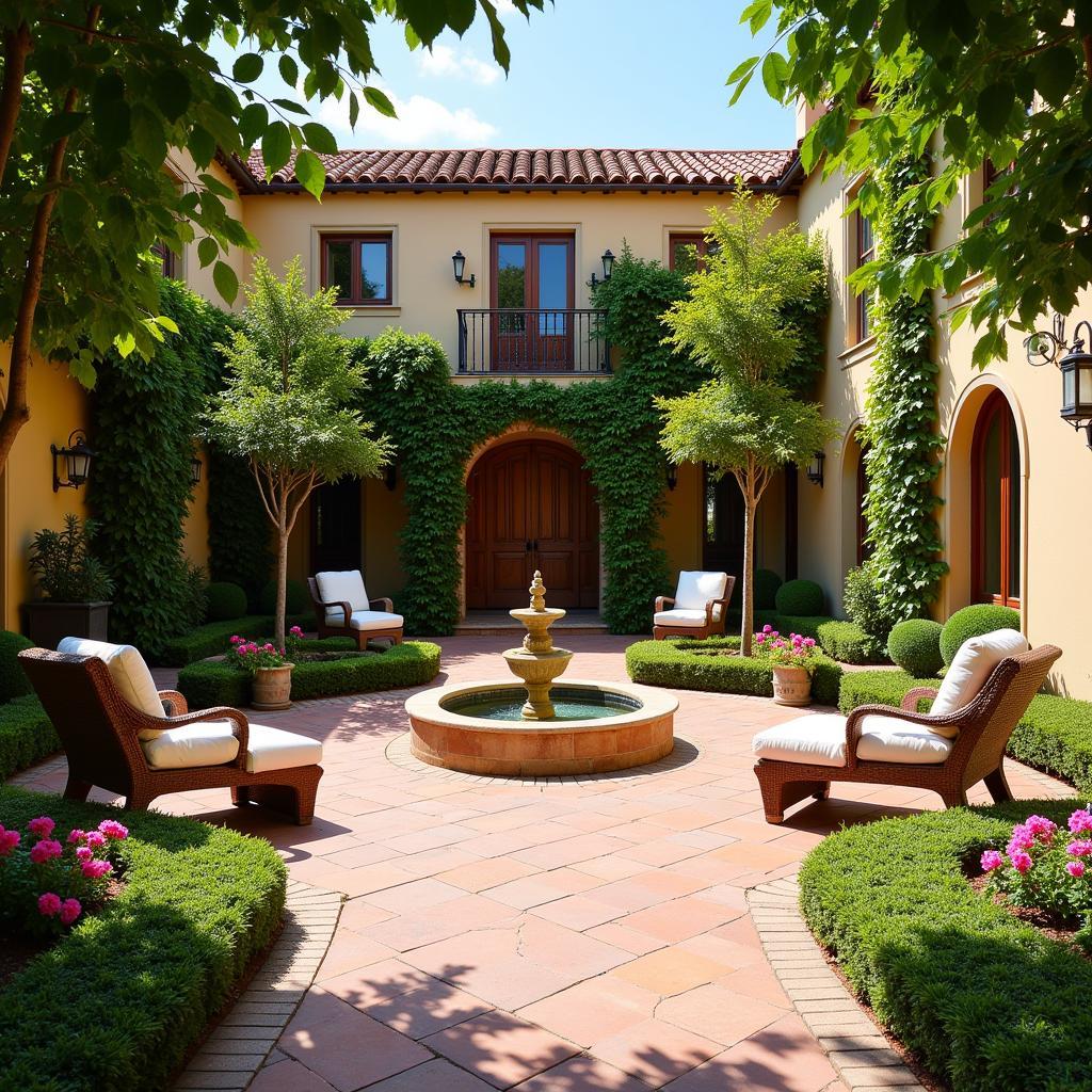 Relaxing in a Spanish Villa Courtyard