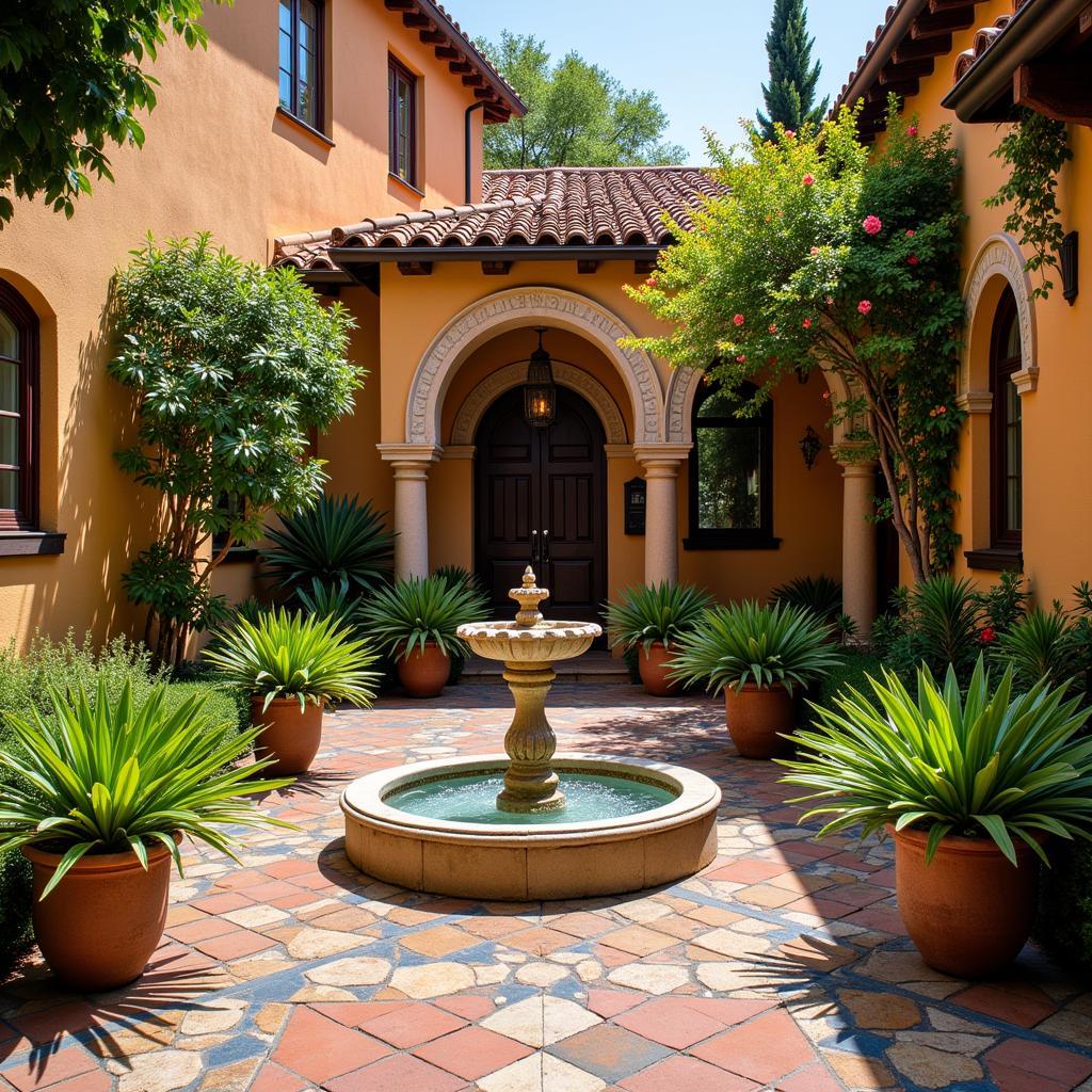 Relaxing in a Peaceful Spanish Villa Courtyard