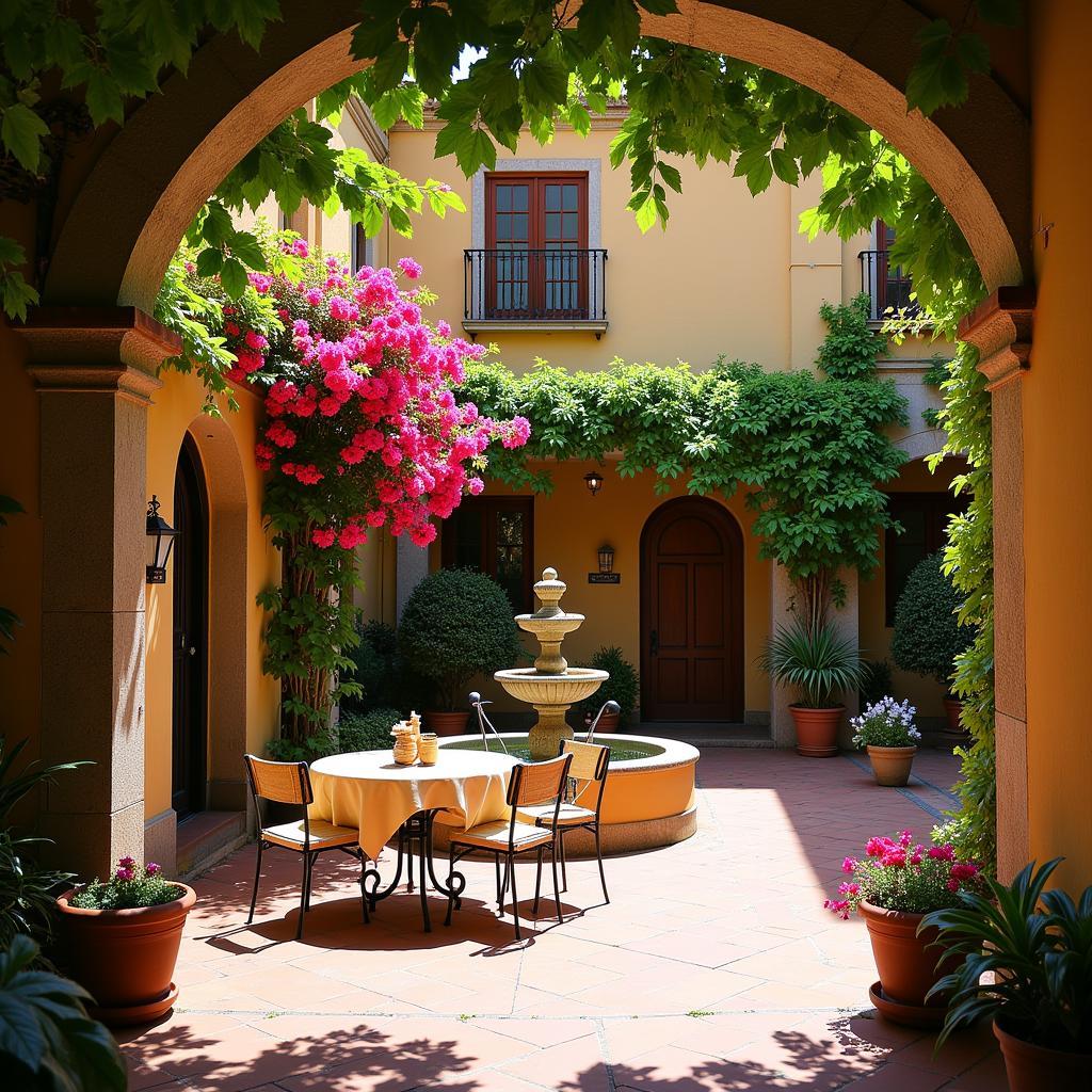 Charming Spanish Villa Courtyard with Fountain