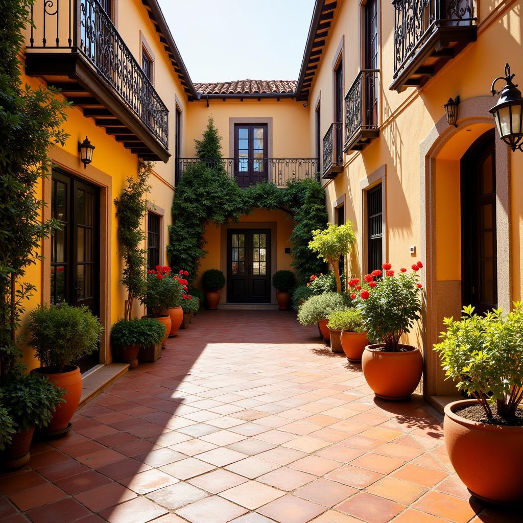 Sun-drenched courtyard of a traditional Spanish villa