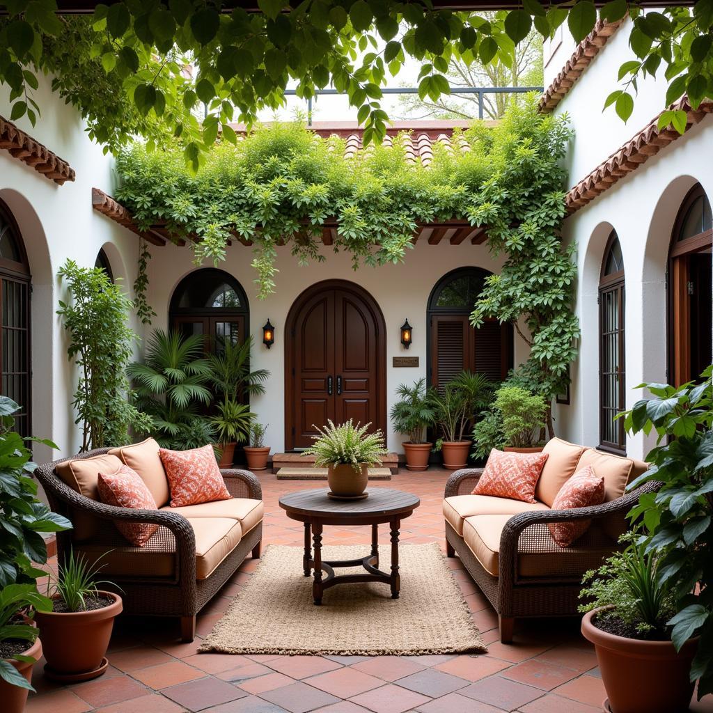 Relaxing in a peaceful Spanish courtyard