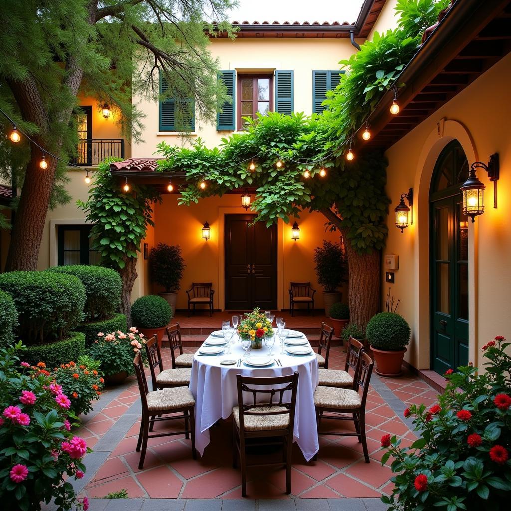 Charming courtyard in a Spanish villa with outdoor dining area