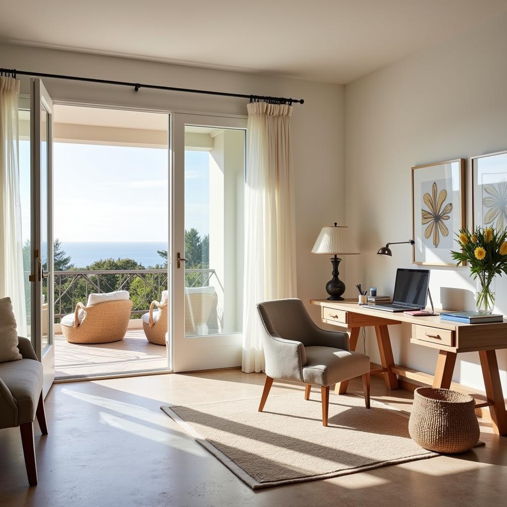 Modern home office in a Spanish villa featuring a Kave Home desk chair