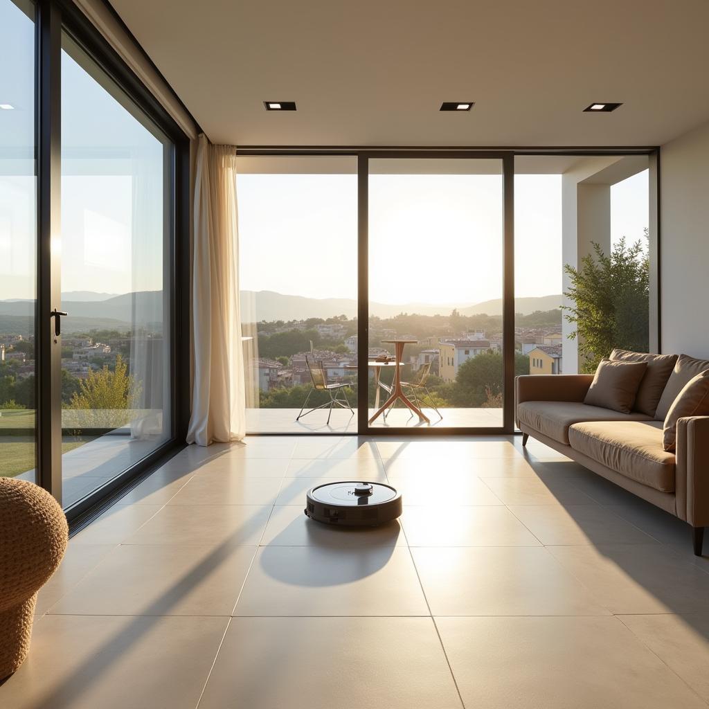 Modern villa in Spain with a robot vacuum cleaner