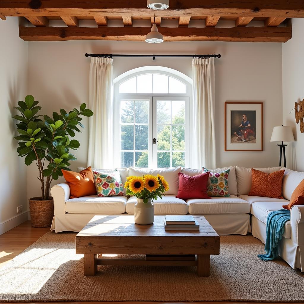 A sun-drenched living room in a Spanish villa