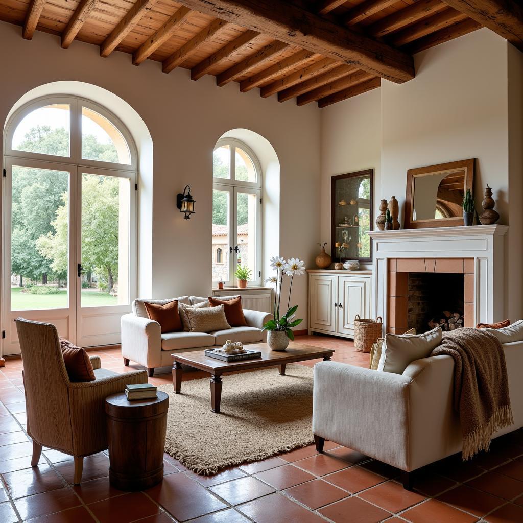 Sun-drenched living room in a Spanish villa overlooking the Mediterranean