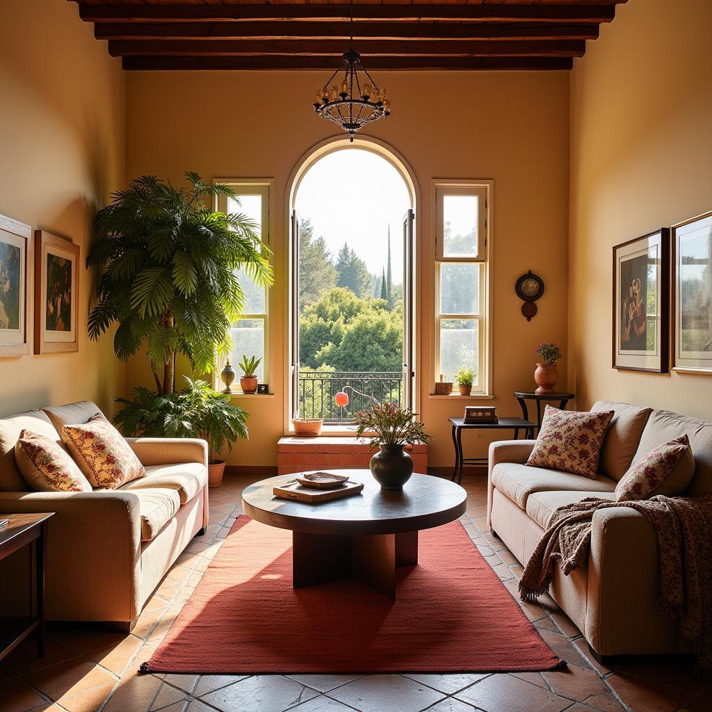 Luxurious living room in a Spanish villa adorned with Muselinas Zara Home textiles.