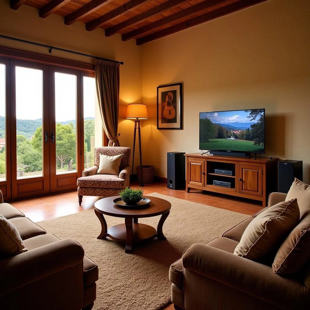 Luxurious Spanish Villa Living Room with a Bose 650 Home Theater System