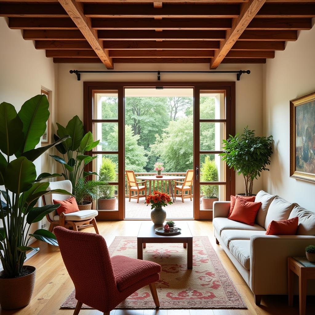 The inviting living room of a Spanish villa, designed as a botanik home