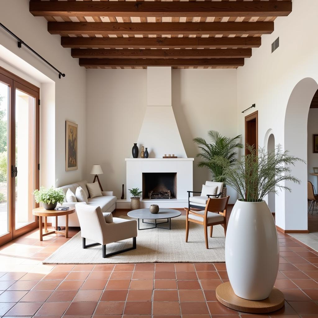 A Spanish villa living room with a white vase