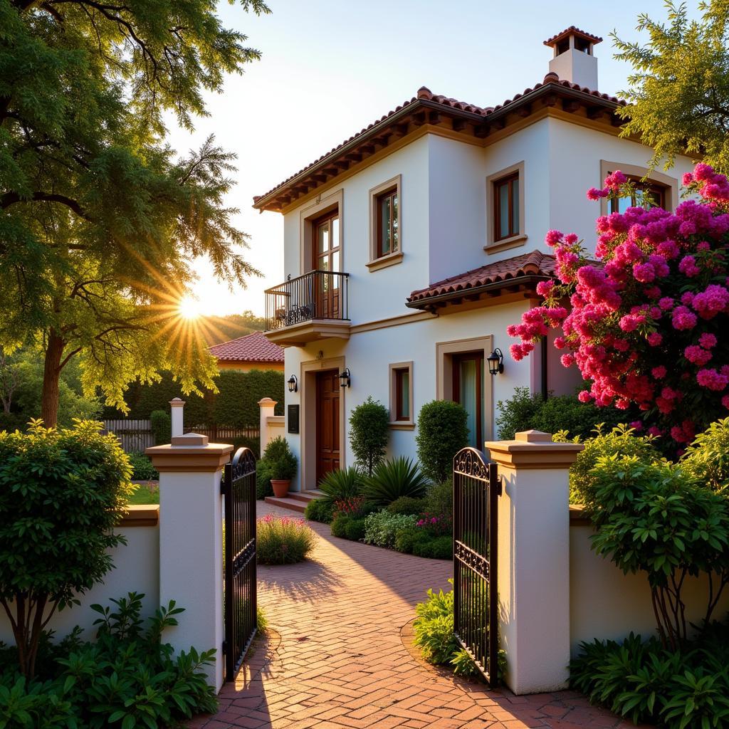 Spanish villa bathed in morning sun