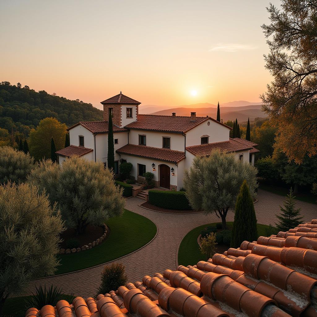 A traditional Spanish villa nestled among olive trees