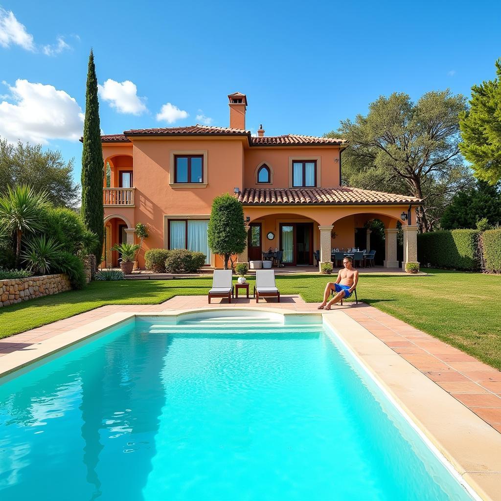 Couple relaxing by the pool at their Spanish villa