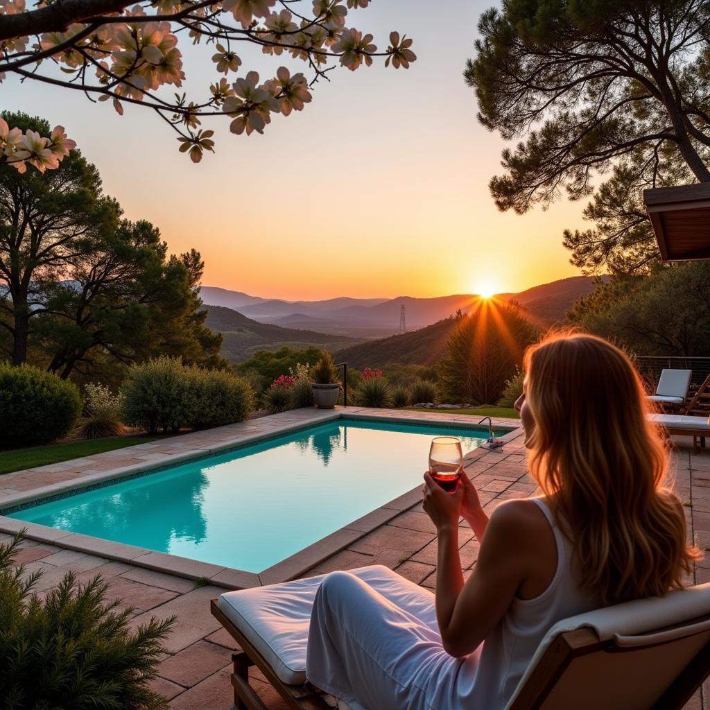 Enjoying a serene sunset by the pool at your Spanish villa