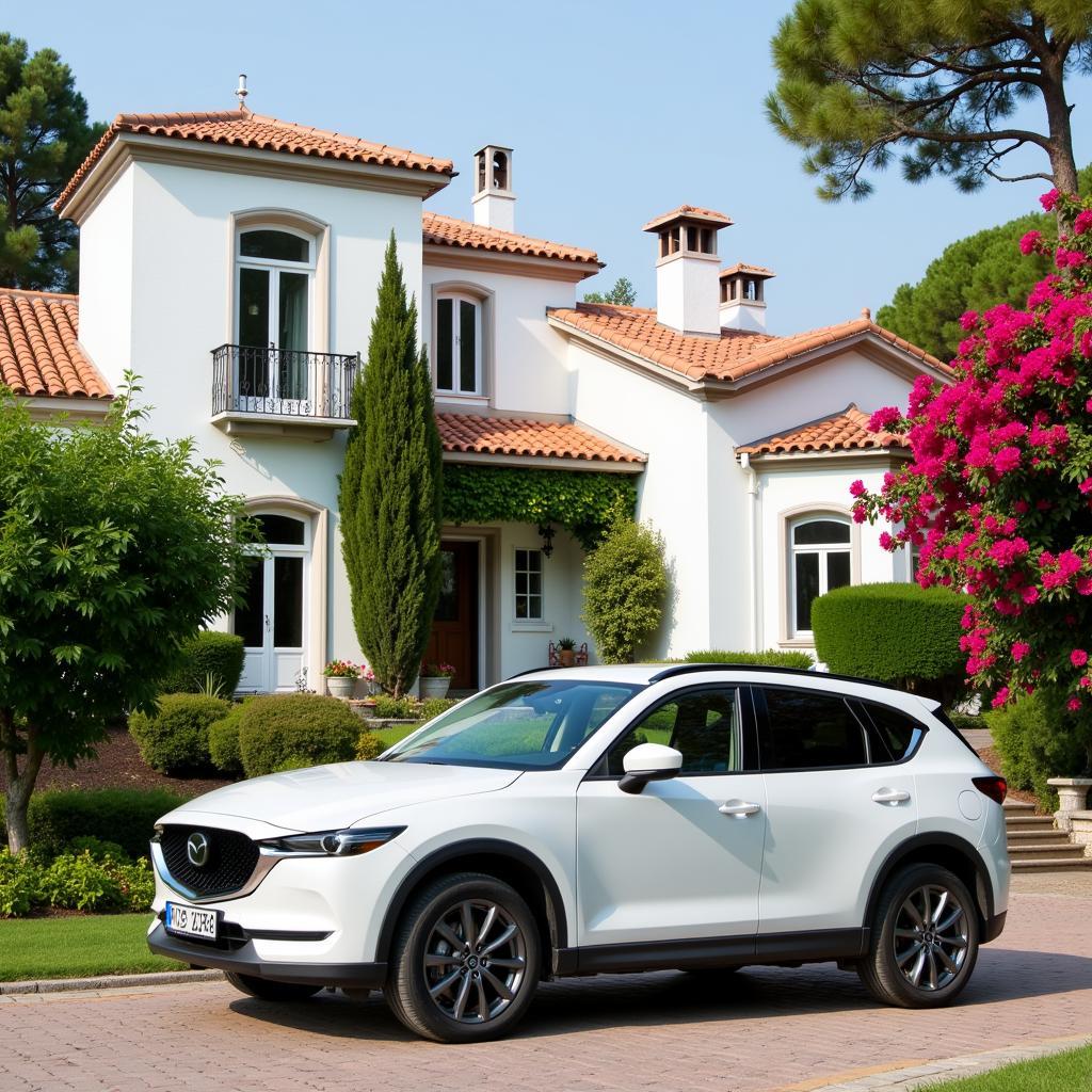 Spanish Villa with Rental Car in Driveway