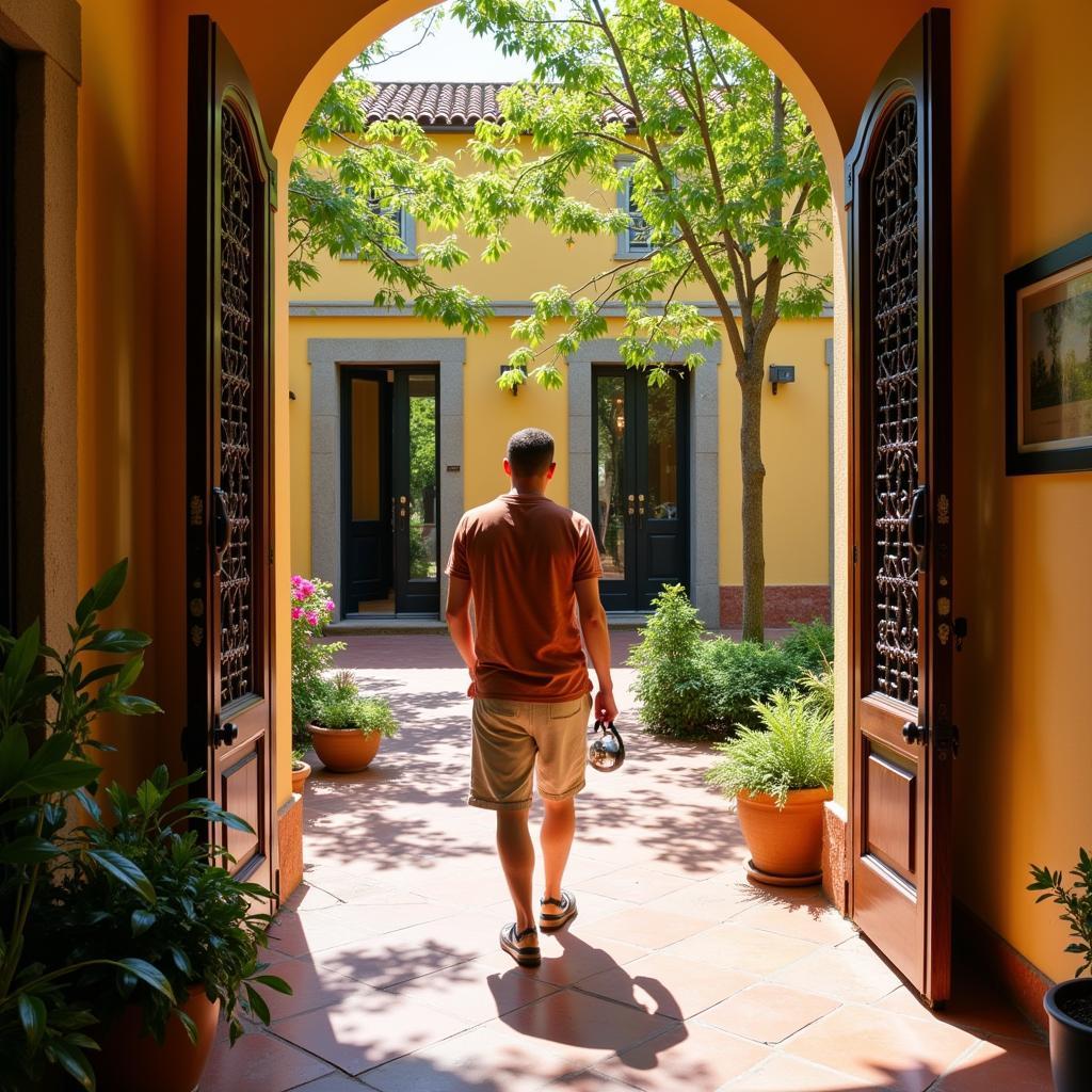 Sun-drenched courtyard of a traditional Spanish villa