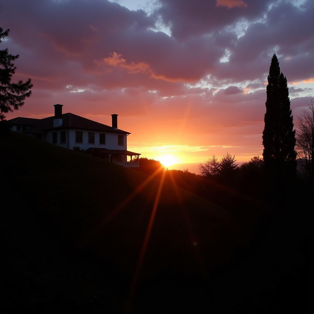 A Spanish villa bathed in the golden light of sunset