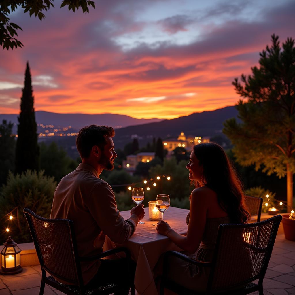 Relaxing in a Spanish villa at sunset