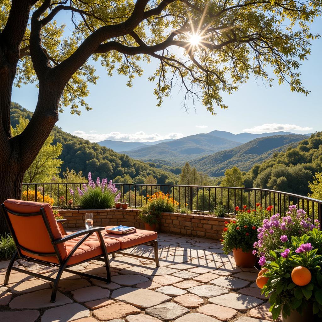 A picturesque Spanish villa bathed in the golden glow of sunset