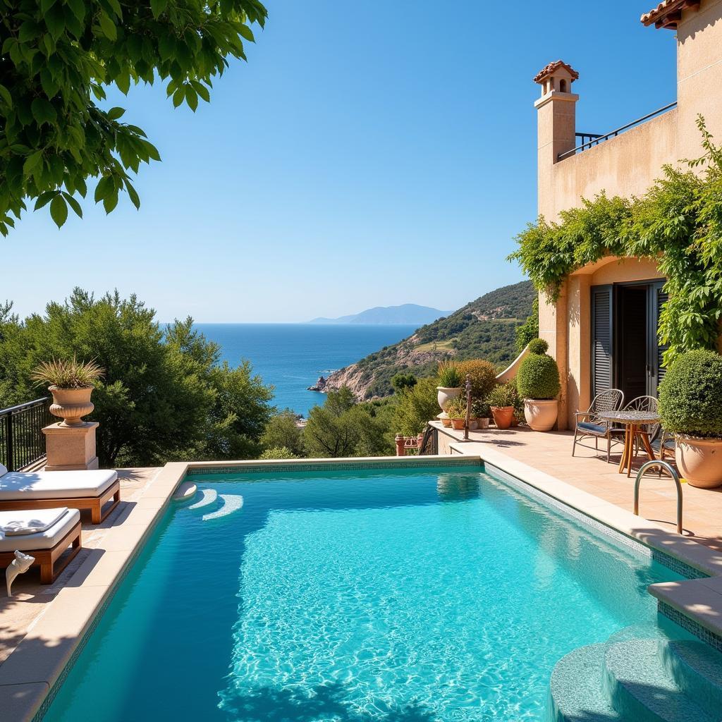 Relaxing by the pool in a Spanish villa with stunning Mediterranean views