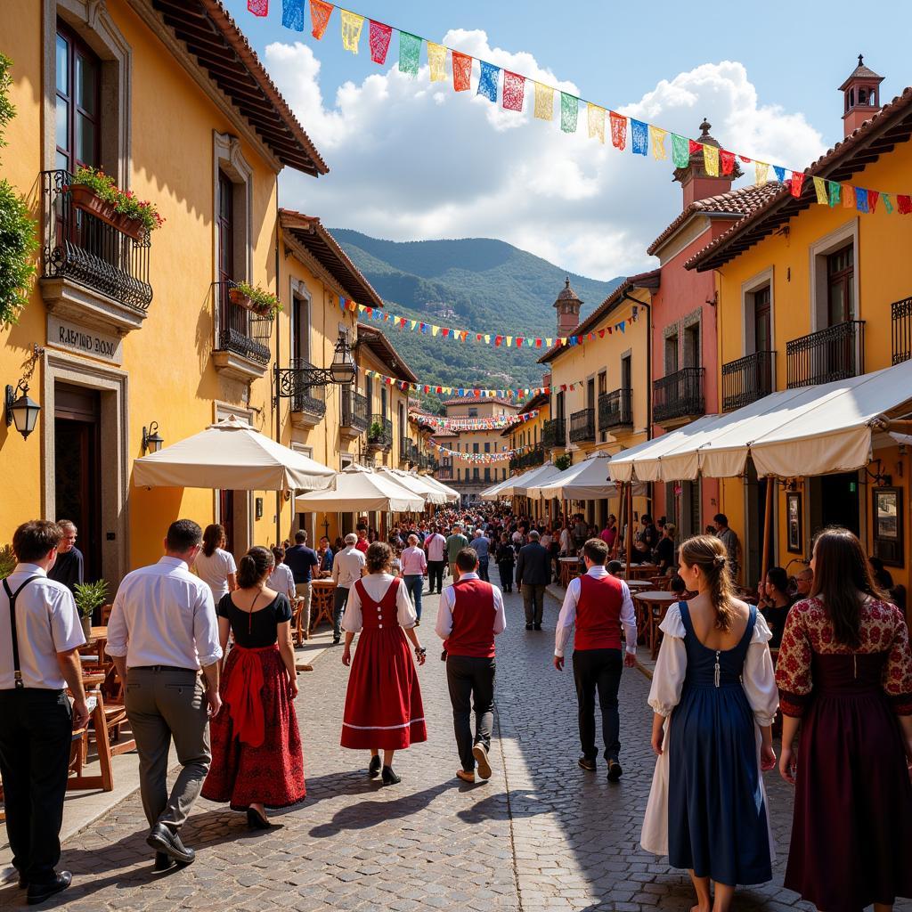 Lively festival in a Spanish village square