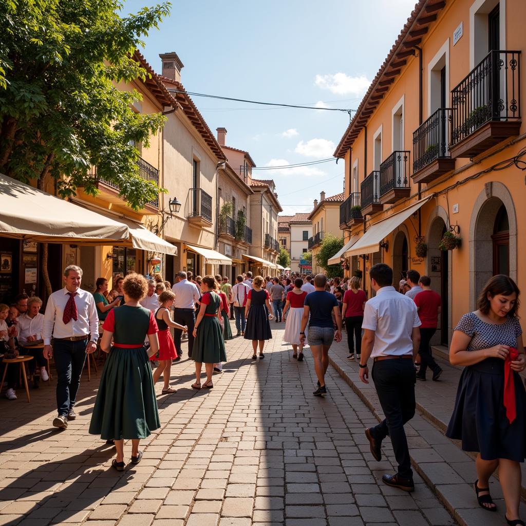 Locals celebrating a traditional festival in a Spanish village square