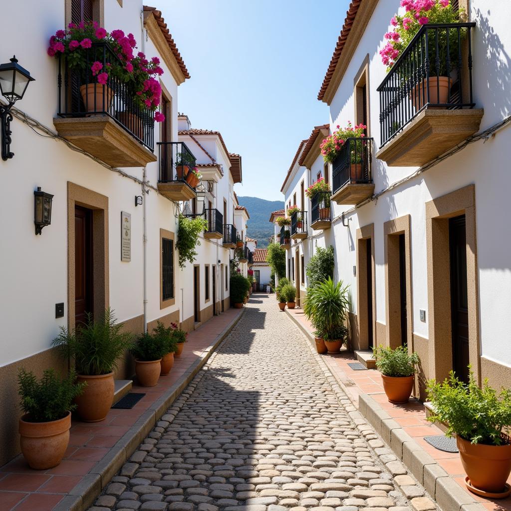 Narrow cobblestone street in a picturesque Spanish village