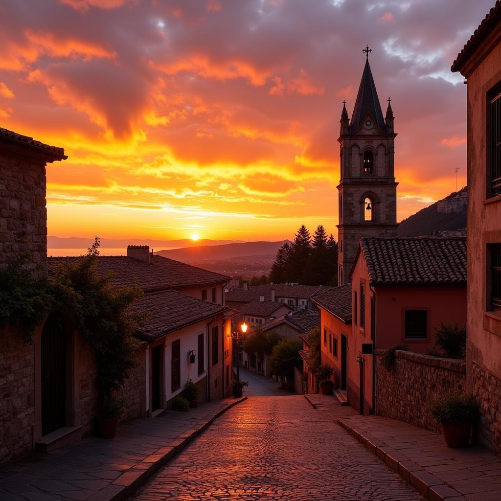 Sunset Over a Spanish Village