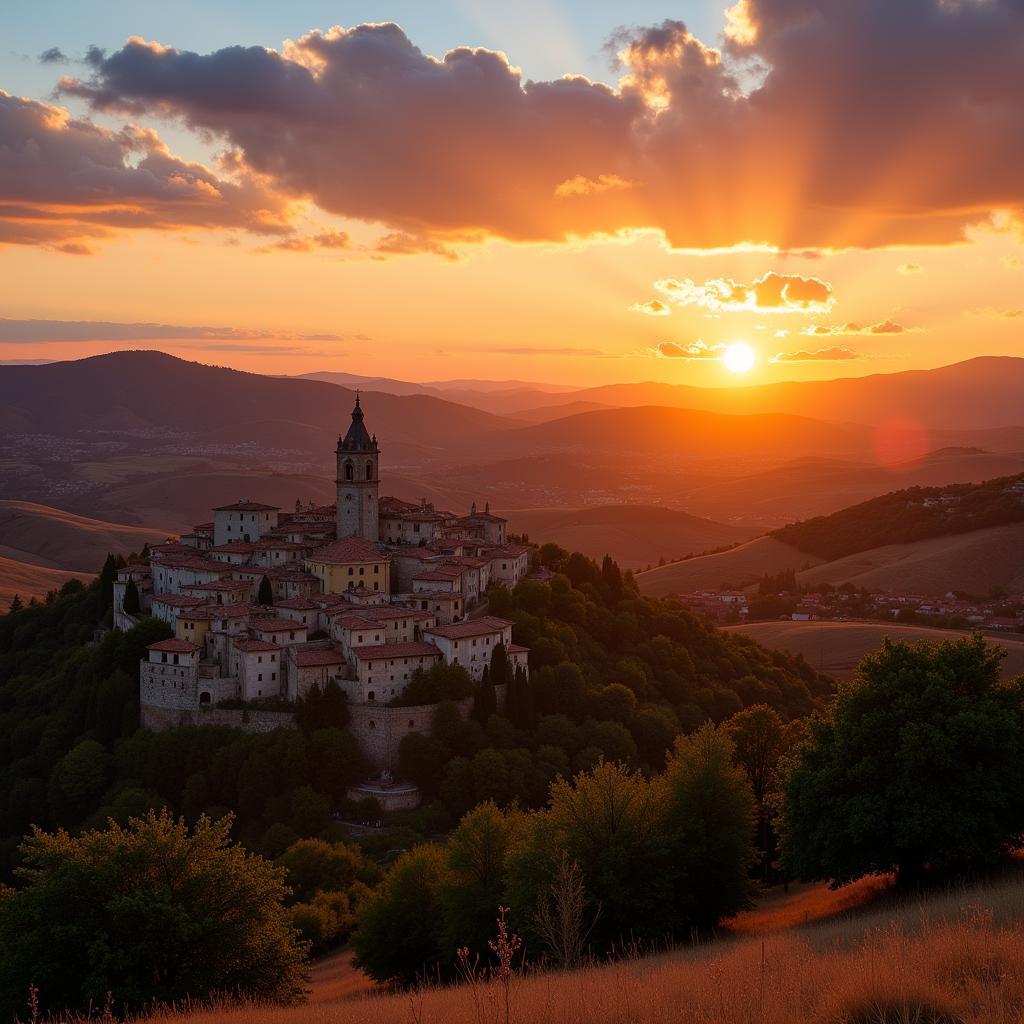 Sunset Over a Spanish Village