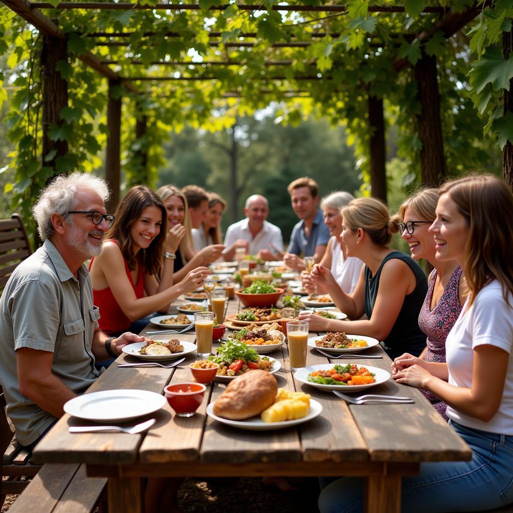 Spanish villagers sharing a meal