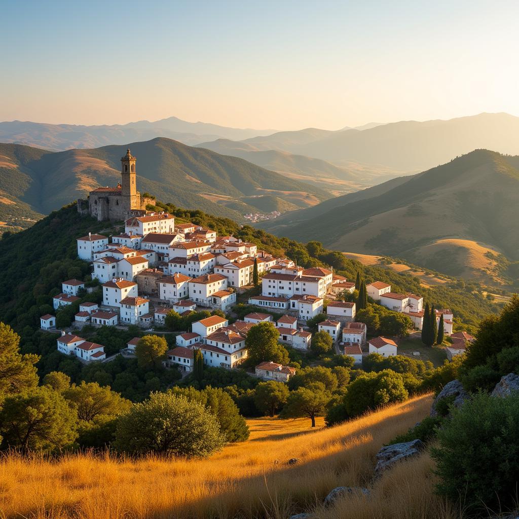 Picturesque Spanish village nestled amidst rolling hills