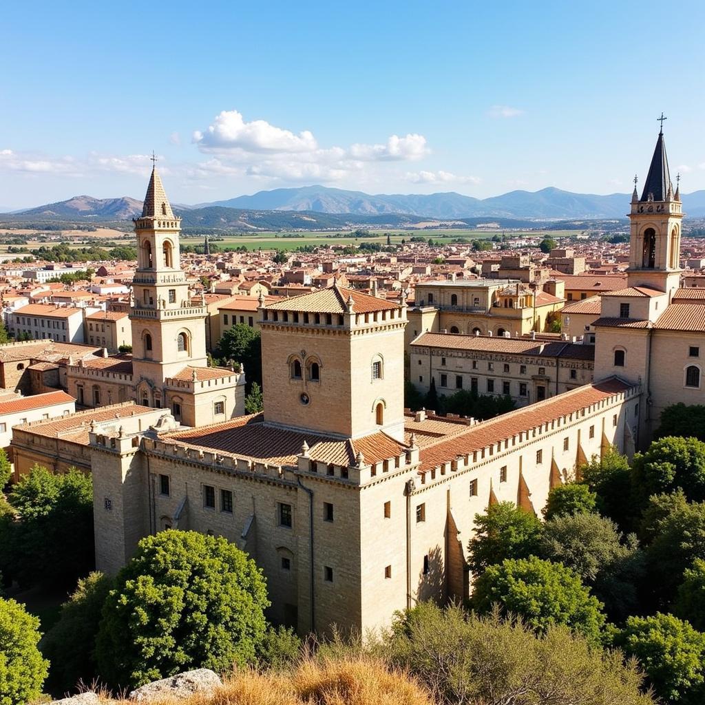 Picturesque white-washed villages nestled amidst rolling hills in Andalucia, bathed in the golden light of the setting sun.