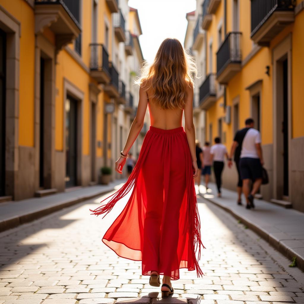 Woman with a Flecos Umbrella in Spain