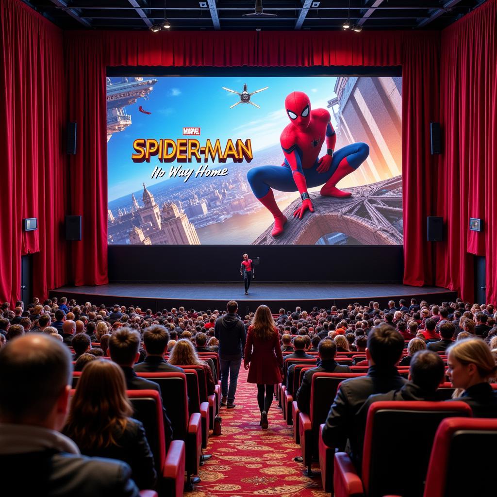 Spider-Man: No Way Home playing in a Spanish cinema