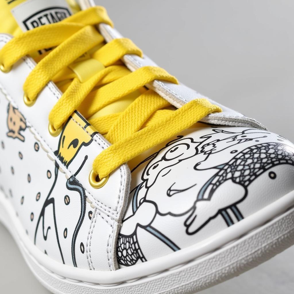 Close-up details of the Stan Smith x Homer Simpson shoes