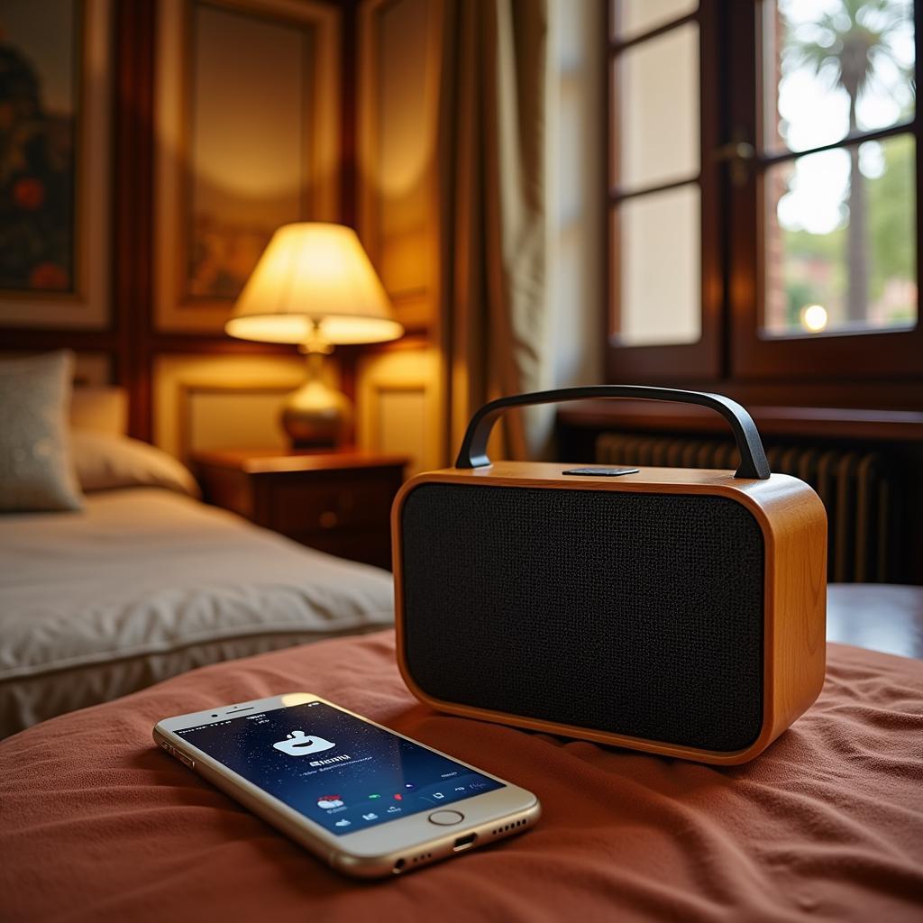 Streaming music on a portable speaker in a Spanish apartment