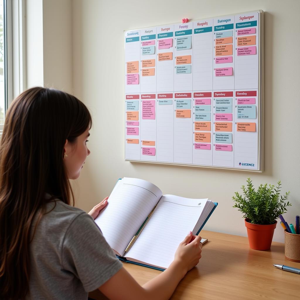 A student organizing their weekly study plan at home