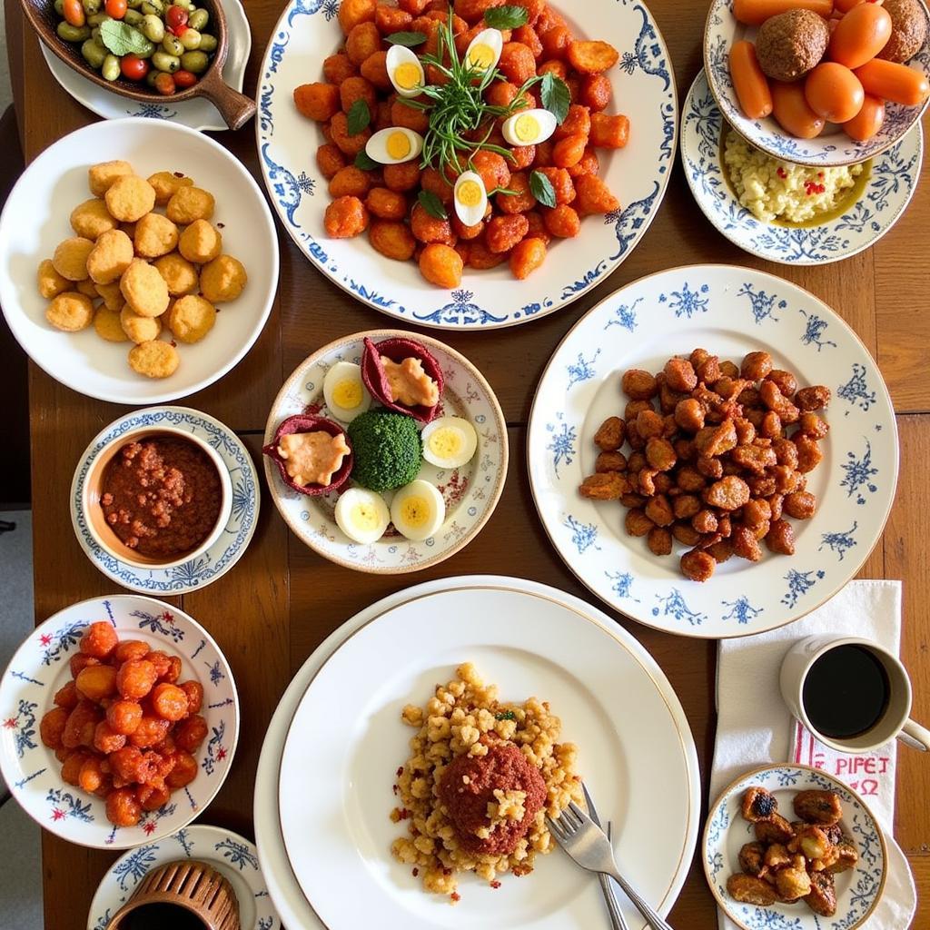 A table adorned with Zara Home tableware showcasing a variety of tapas