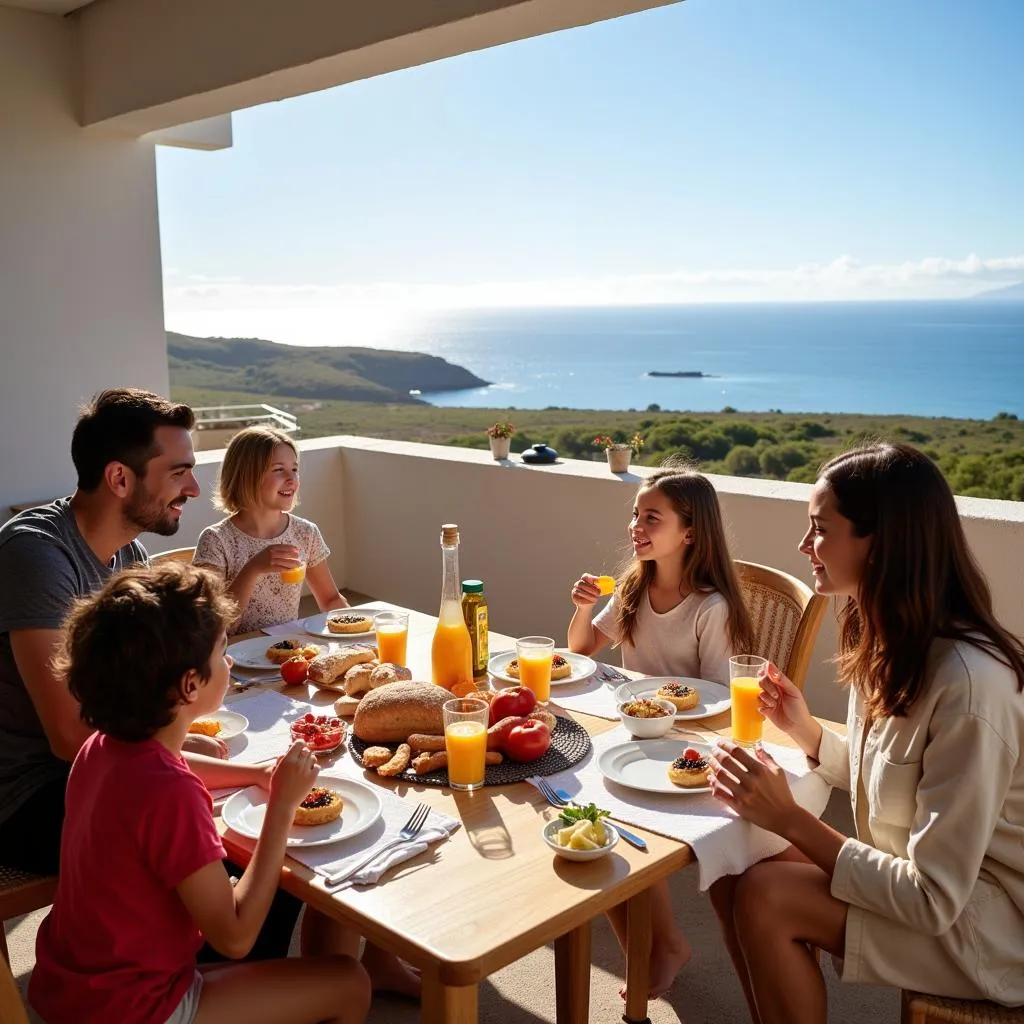 Family enjoying breakfast with a view in Tenerife