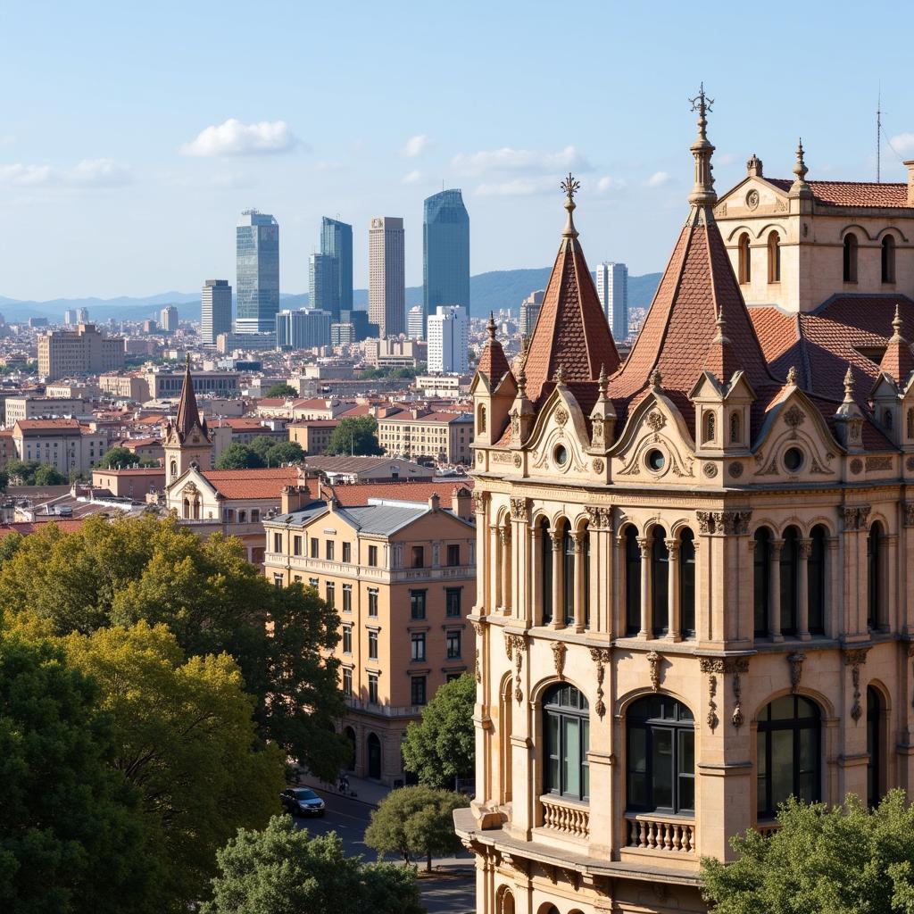 Terrassa cityscape with historic and modern architecture