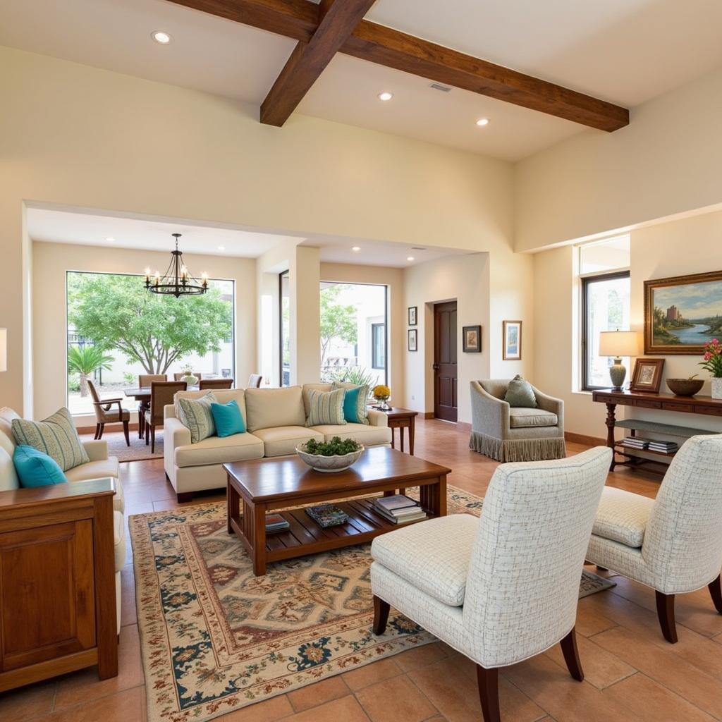 Spacious and airy living room in a Tiempo Cabo home with traditional Spanish decor and abundant natural light